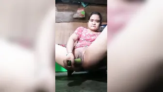 Desperate Housewife Destroying Her Dripping Pussy With Cucumber