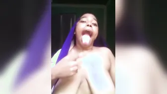 Naughty Bhabhi Sucking And Licking Her Own Nipples Solo