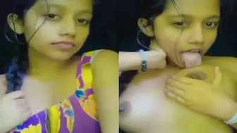 Young Lankan Teen Playing With Her Perky Tits At Home Alone