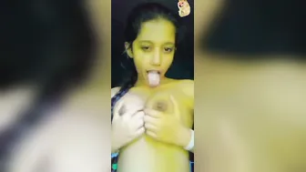 Young Lankan Teen Playing With Her Perky Tits At Home Alone