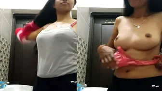 Corporate Girl Stripping Topless Flashing Big Round Tits At Work
