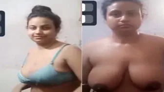 Busty Bhabhi Stripping Off Her Bra Showing Massive Natural Tits