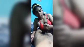 GF On Her Knees Giving Sloppy Blowjob And Handjob