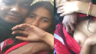 Pressing My GFs Big Boobs Outdoors Caught On Cam