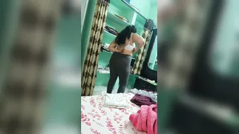 Horny Bhabhi Stripping Down Wearing Her Bra Showing Off Her Boobs