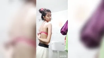 Teenage Babe Unhooking Pink Bra Revealing Her Big Boobs