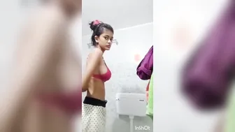 Teenage Babe Unhooking Pink Bra Revealing Her Big Boobs