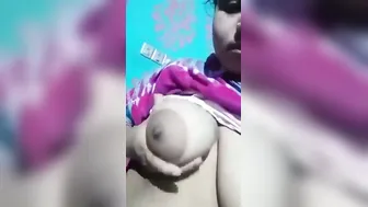 Chubby GF Showing Off Her Balloon Boobs Topless At Home