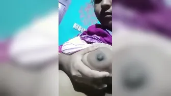 Chubby GF Showing Off Her Balloon Boobs Topless At Home