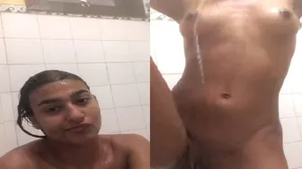 My Slim GF Showering Naked Soaping Her Body Amateur Bath