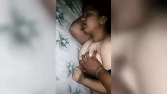 Husband Squeezing His Sleeping Wife's Huge Natural Tits