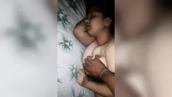 Husband Squeezing His Sleeping Wife's Huge Natural Tits