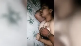 Husband Squeezing His Sleeping Wife's Huge Natural Tits