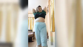 Chubby Wife Getting Naked Squeezing Her Big Tits In Bedroom