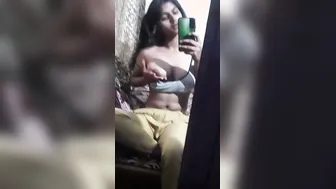 Desi Babe Admiring Her Natural Assets In The Mirror At Home