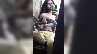 Desi Babe Admiring Her Natural Assets In The Mirror At Home