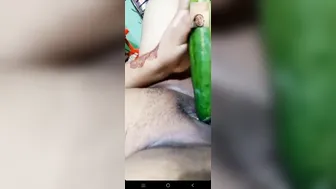 Busty Babe Masturbating Naked With Cucumber In Her Bedroom