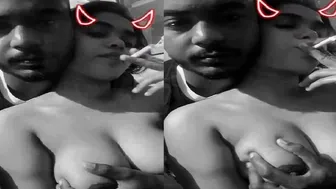 My GF Smoking While Letting Me Squeeze Her Huge Tits