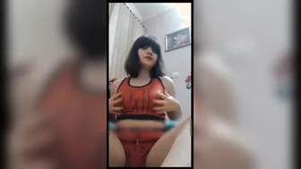 Short Haired GF Playing With Her Massive Tits At Home