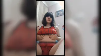 Short Haired GF Playing With Her Massive Tits At Home