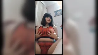 Short Haired GF Playing With Her Massive Tits At Home