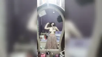GF Recording Her Huge Tits Topless In Mirror Selfie Vid