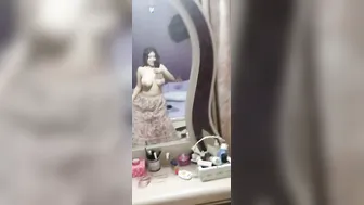 GF Recording Her Huge Tits Topless In Mirror Selfie Vid