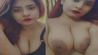 Red Lips On Her Showing Those Perfect Brown Tits To The Cam