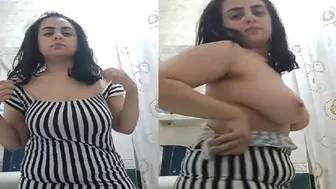 Busty Babe Going Naked Showing Massive Boobs On Camera