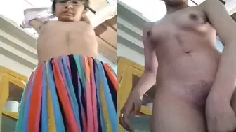 Skinny Girl With Glasses Stripping Naked And Fingering Herself