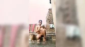 Chubby Wife Bathing Completely Naked On The Rooftop
