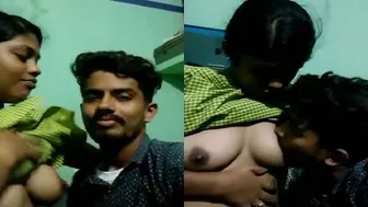 His GF Letting Him Suck Her Bare Tits After Stripping Now