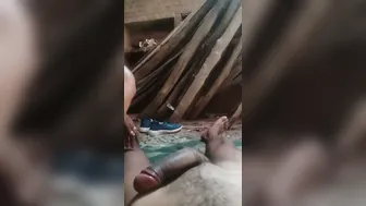 Village Wife On Knees Giving Sloppy Blowjob To Her Lover