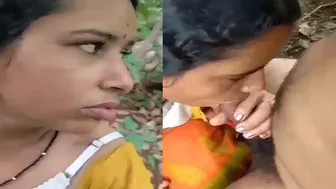 Aunty Sucking Cock Outdoors Before Fucking In Secluded Jungle
