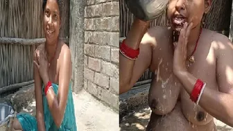 Bhabhi Bathing Naked Outside While He Watches And Records