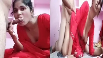 Bhabhi In Red Saree Sucking Before Getting Fucked At Home
