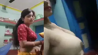 Shy Village Babe Taking Off Saree Revealing Her Huge Boobs
