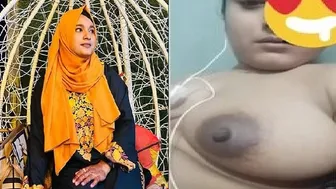 Desi Girl In Hijab Stripping Off Showing Her Massive Natural Tits