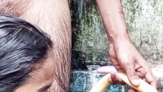 Desi Housewife With Big Tits Bathing Outdoors In The Open