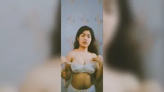 Busty GF Stripping Down Naked In Bathroom Mirror Selfie
