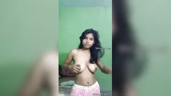 Gorgeous Girl Stripping Naked Showing Off Her Big Tits On Camera