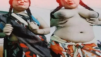 Chubby Wife Removing Saree Revealing Her Enormous Natural Boobs