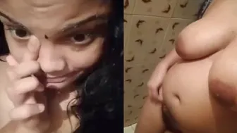 Chubby Busty Gf All Wet And Naked Teasing In Bathroom Selfie Vid
