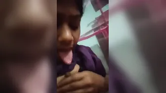 Horny Girl Showing Tits And Licking Nipples On Selfie Cam