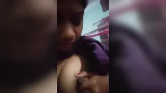 Horny Girl Showing Tits And Licking Nipples On Selfie Cam