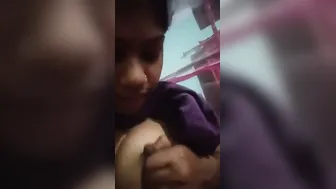 Horny Girl Showing Tits And Licking Nipples On Selfie Cam