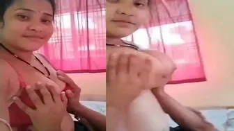 Horny Husband Pressing And Sucking His Wife's Tits At Home