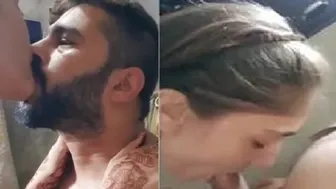 Slim Wife Kissing And Sucking Her Man In Bathroom Morning Sex