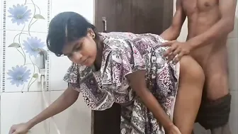 Busty GF Sucking In Bathroom While Family Is Outside