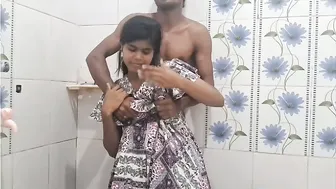 Busty GF Sucking In Bathroom While Family Is Outside